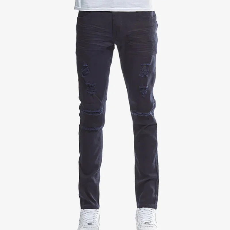 Copper Rivet Ripped Slim Jean (Navy) Refined Men's European