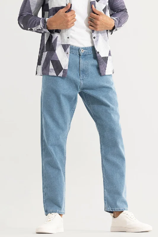 ShadowTwill Sky Blue Baggy Jeans Youthful Men's Anime