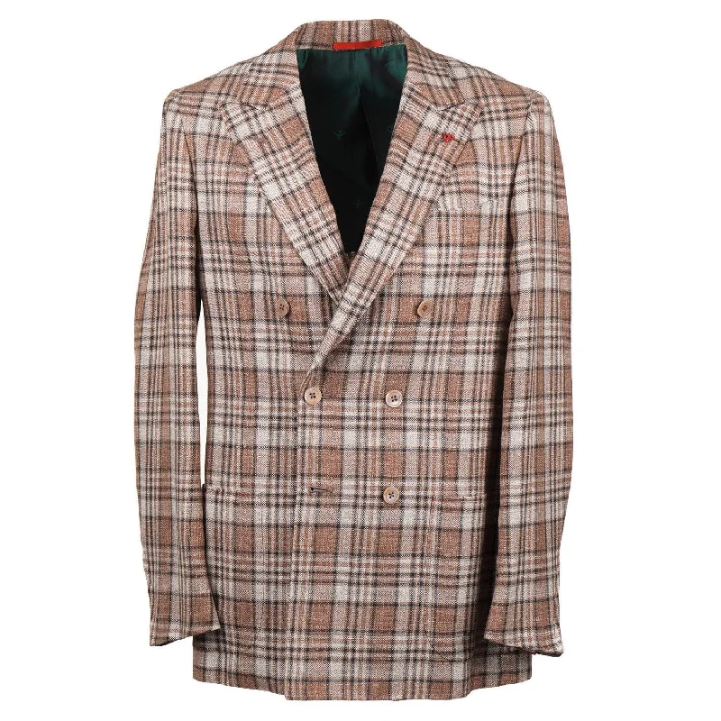 Isaia Layered Check Wool-Silk-Linen Sport Coat Earthy Men's Hemp