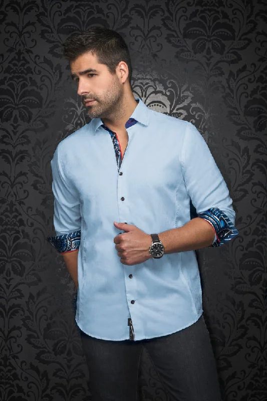 Au Noir Stretch Shirts | Dominion Light Blue Refined Men's Hand