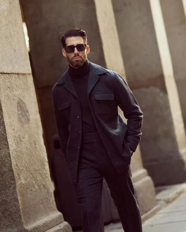 Shirt Jacket in Charcoal Grey Wool British Gentleman Style