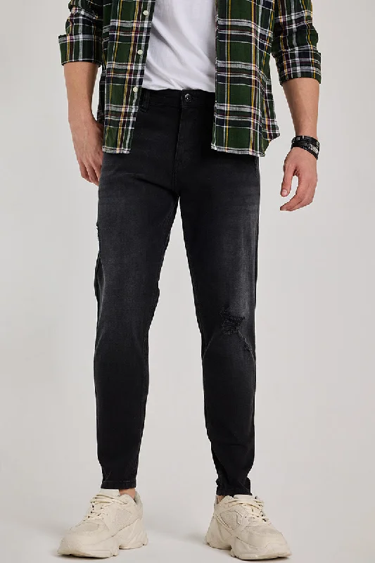 Black Distressed Tapered Fit Jeans Artistic Men's Avant