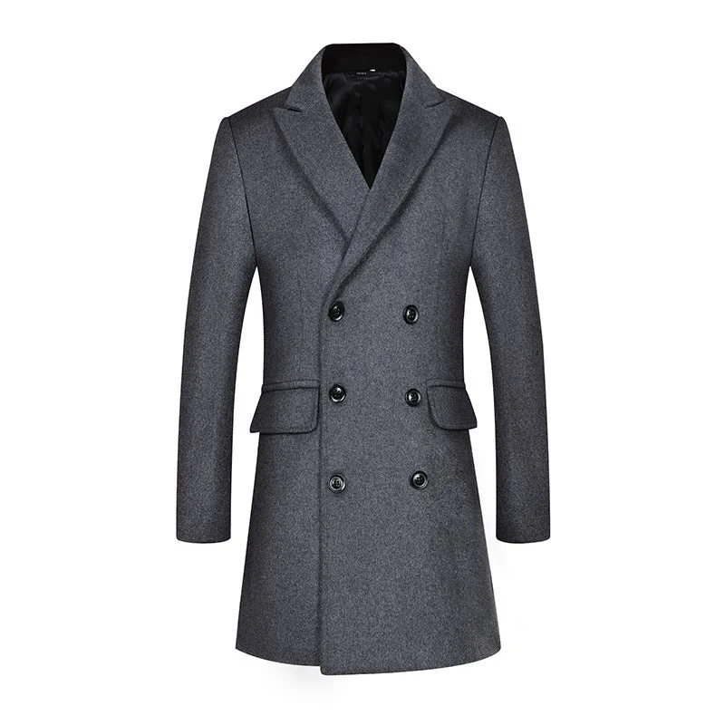 Men's Classic Double-Breasted Long Wool Coat Elegant Men's Cashmere