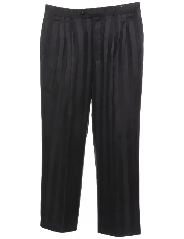 Black Striped Straight-Fit Trousers - W34 L28 Cool Men's Skate