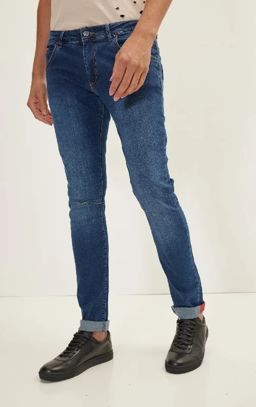 Cuff Detail Inner Red Stripe Denim - Navy Rugged Men's Outdoor 