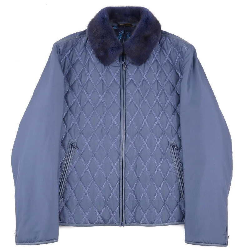 Zilli Quilted Silk Down Jacket with Mink Collar Organic