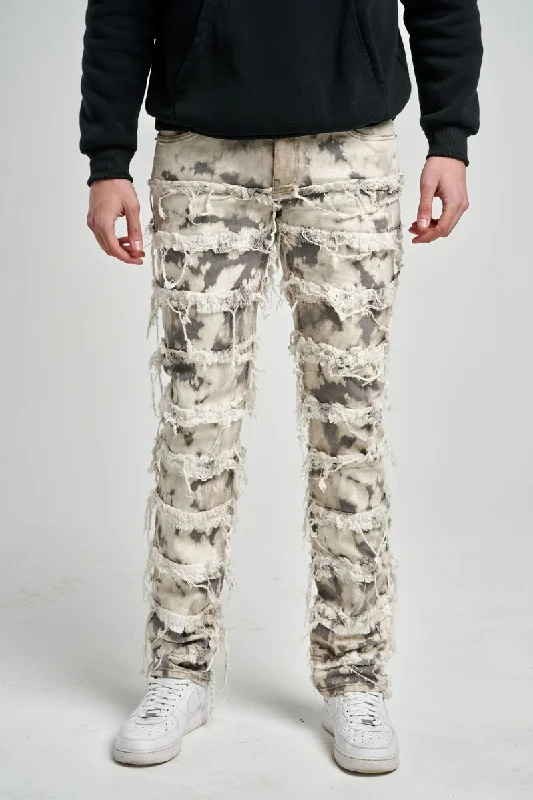 Taker Slim Fit Jean with Frayed Patch & Tie Dye Effect Cclassic Men's Tweed