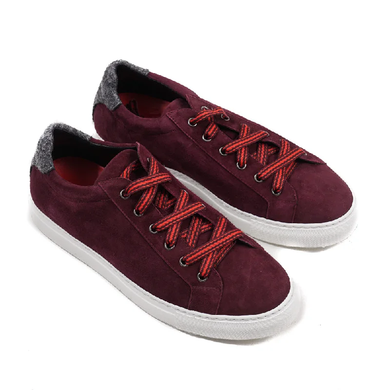 Isaia Burgundy Calf Suede Sneakers British Gentleman Style