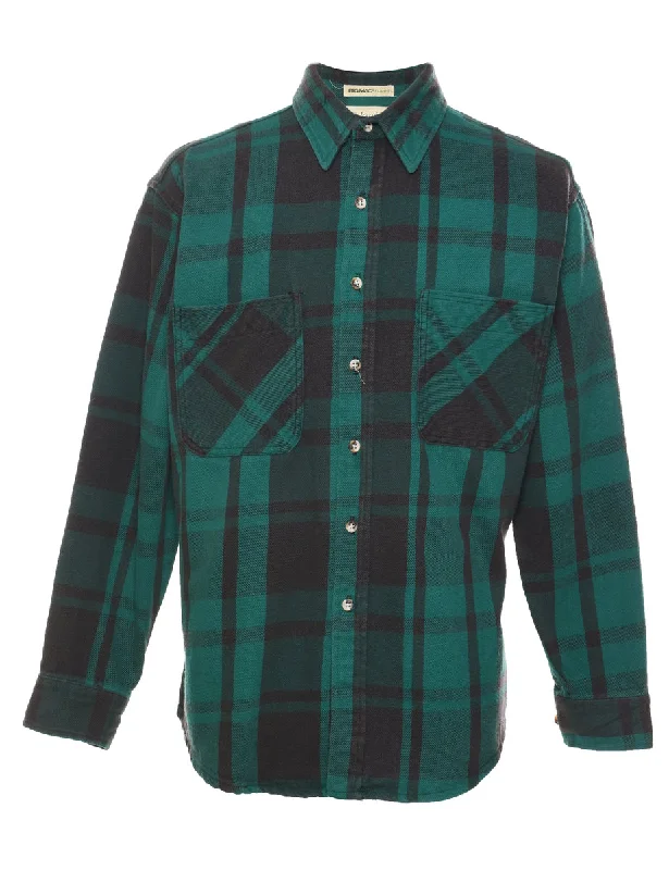 St. John Bay Checked Dark Green & Black Shirt - L Preppy Men's College