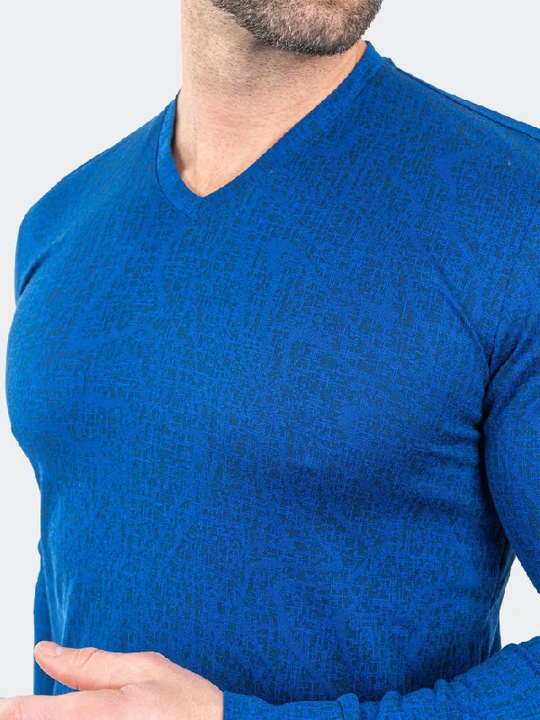 Maceoo Stretch Tshirts | V-Neck EdisonNavyDrip Blue Cclassic Men's Tweed