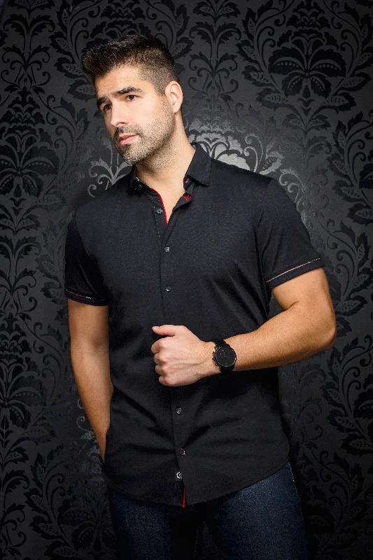 Au Noir Stretch Short-Sleeve Shirt | Divenere Black Minimalist Men's Casual 