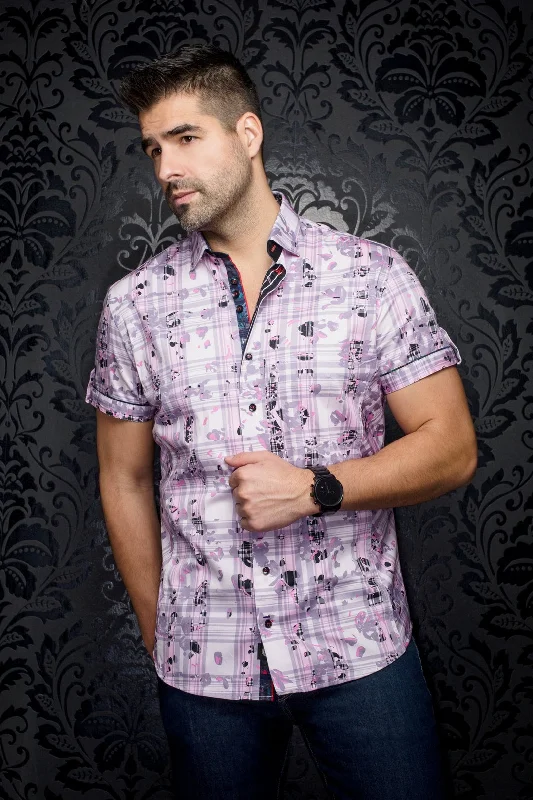 Au Noir Stretch Short-Sleeve Shirt | Noriyo Pink Casual Men's Loose