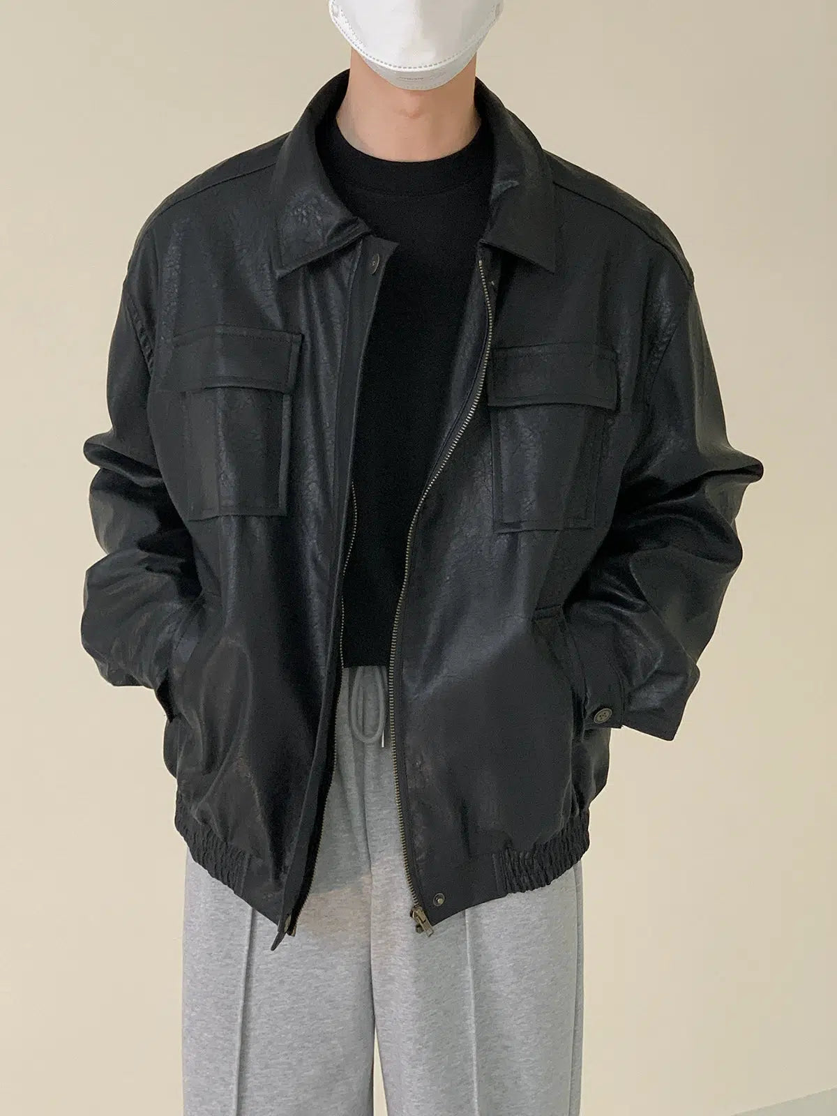Multi-pocket Leather Jacket Vacation