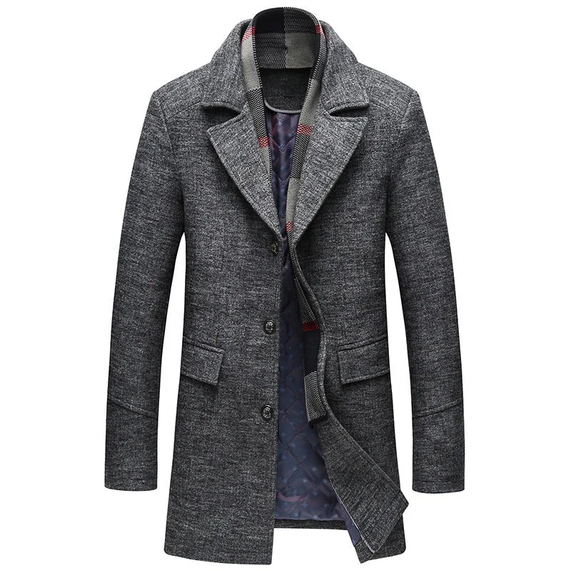 Men's Business Casual Slim Fit Scarf Wool Coat Refined Men's European