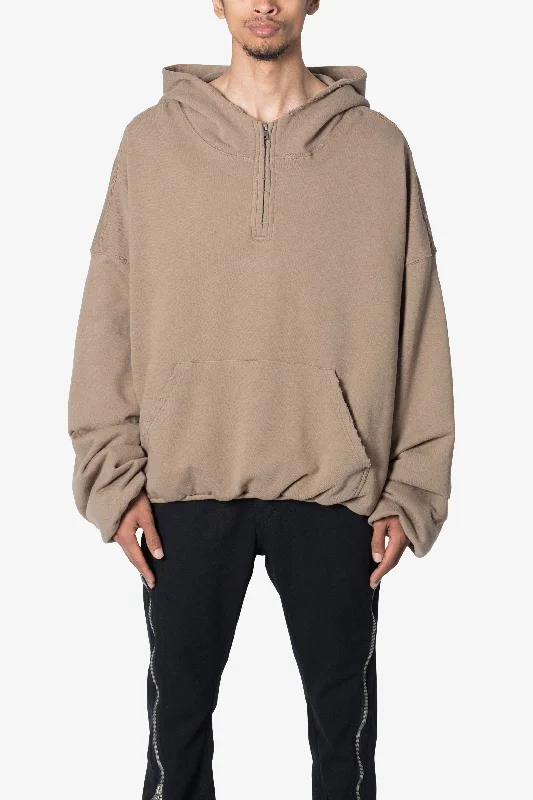 Lined Baggy 3/4 Zip Hoodie - Washed Earth Casual Men's Loose