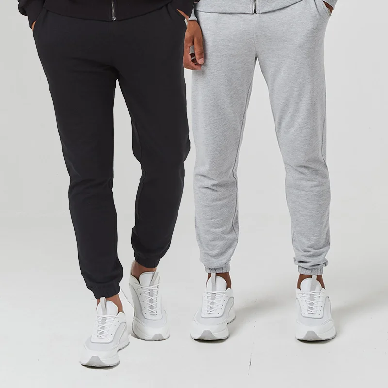 2-Pack Relaxed Fit Cuffed Joggers | Black Light Grey Marl Cozy Men's Sherpa
