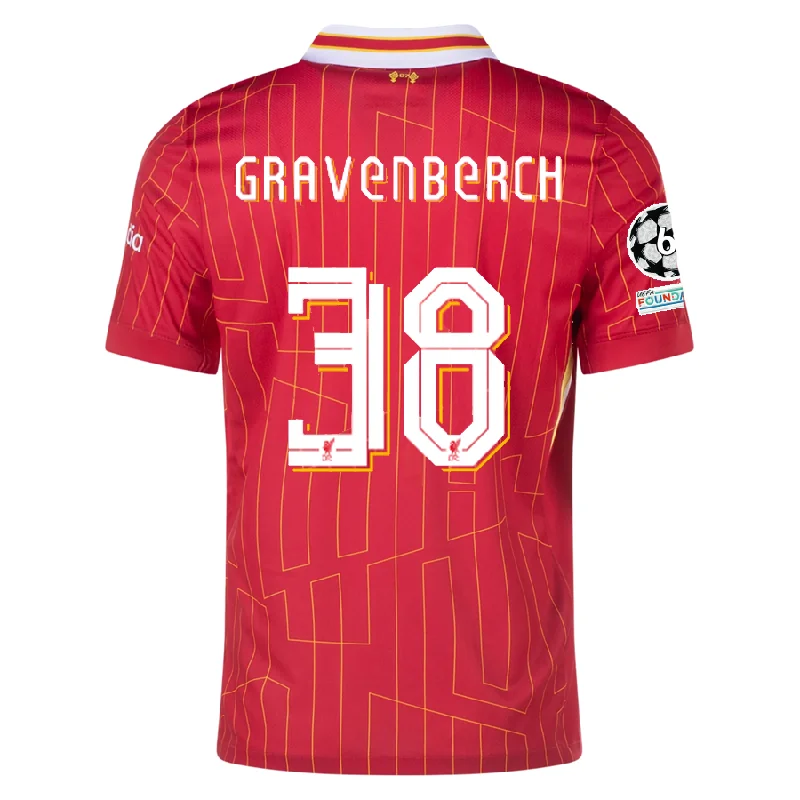 Nike Liverpool Ryan Gravenberch Home Jersey w/ Champions League Patches 24/25 (Gym Red/Chrome Yellow) Trendy Men's Oversized Nike Liverpool Ryan Gravenberch Home Jersey w/ Champions League Patches 24/25 (Gym Red/Chrome Yellow) Trendy Men's Oversized