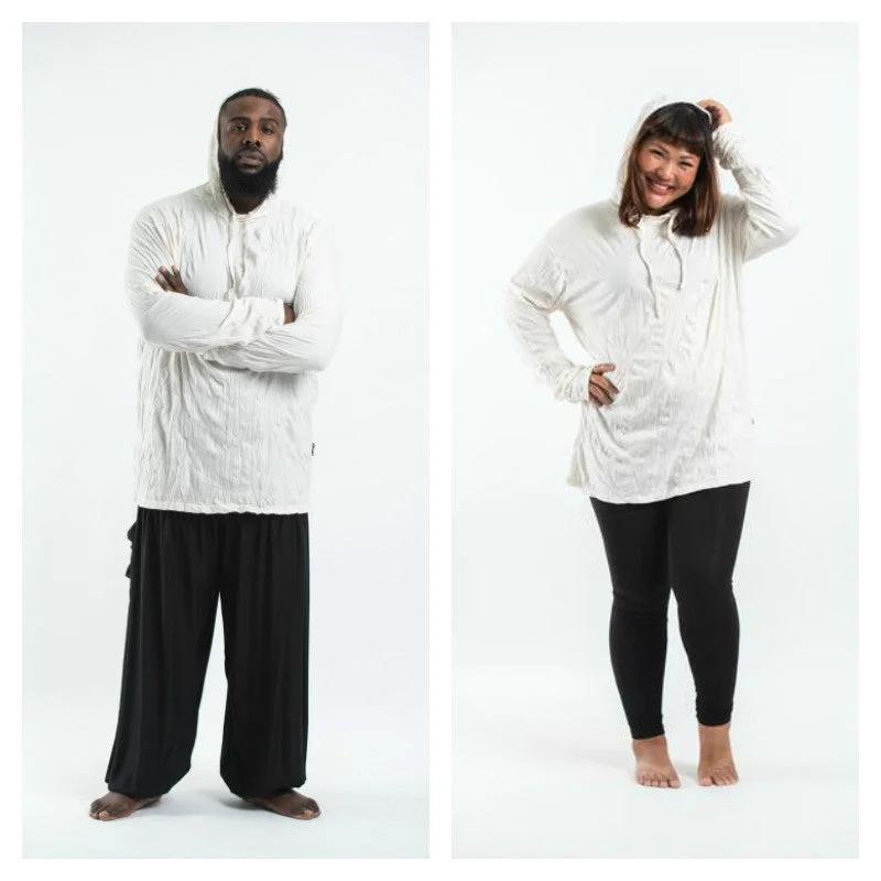 Plus Size Unisex Solid Color Hoodie in White Street