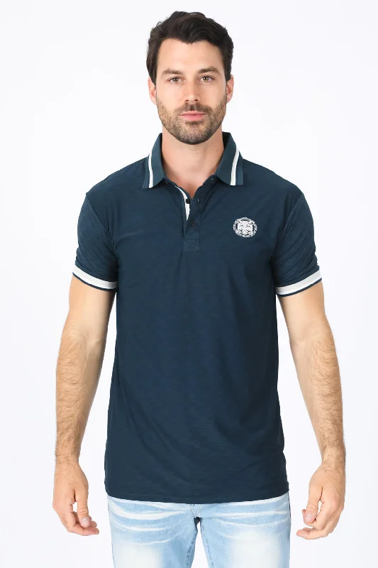 Mens Modern Fit Stretch Cotton Navy Polo Dynamic Men's Glow