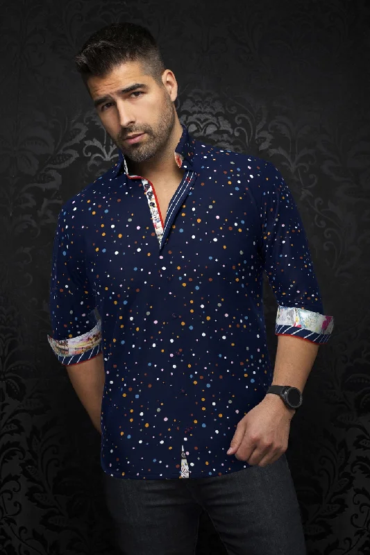 Au Noir Stretch Shirt | Orion Navy Elegant Men's Formal 