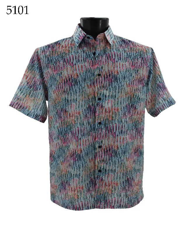 Bassiri Short Sleeve Button Down Casual Printed Men's Shirt - Abstract Pattern  #5101 Unique Men's Upcycled