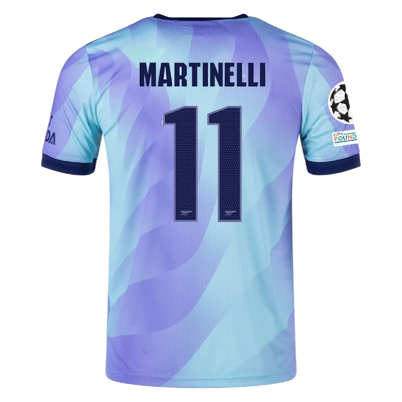 adidas Arsenal Authentic Gabriel Martinelli Third Jersey w/ Champions League Patches 24/25 (Clear Aqua/Light Flash Purple) Sophisticated Men's adidas Arsenal Authentic Gabriel Martinelli Third Jersey w/ Champions League Patches 24/25 (Clear Aqua/Light Flash Purple) Sophisticated Men's