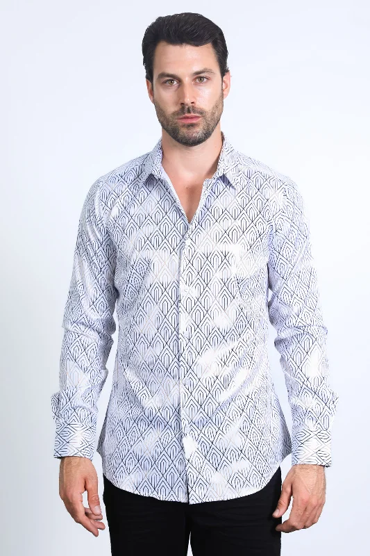 Mens Modern Fit Stretch Foil Fashion White Shirt Sporty Men's Tennis