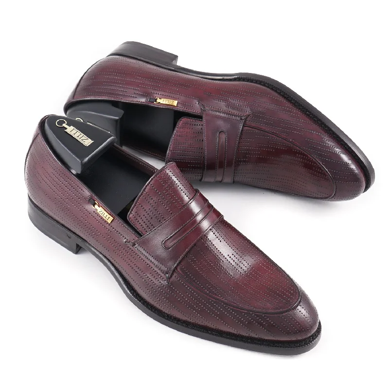 Zilli Burgundy Calf Leather Loafers Polished Men's Satin