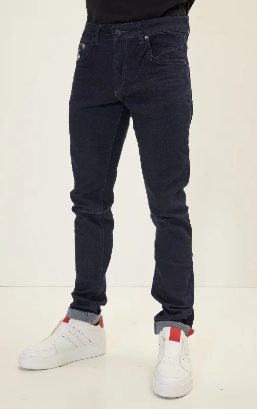Cuff Detail Inner Red Stripe Denim - Navy Dapper Men's 1920S