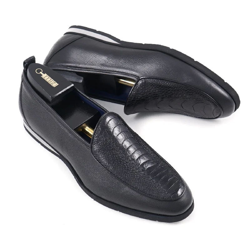 Zilli Ostrich and Calf Leather Loafers Trendy Men's Bucket