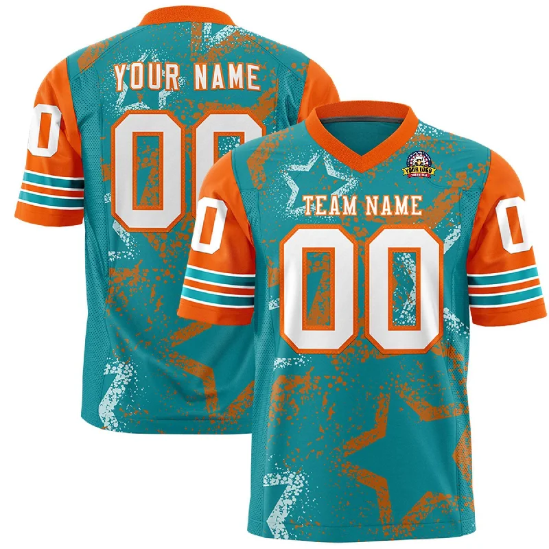 Custom Orange Aqua-White Personalized Star Pattern Design Authentic Football Jersey Youthful Men's Pop