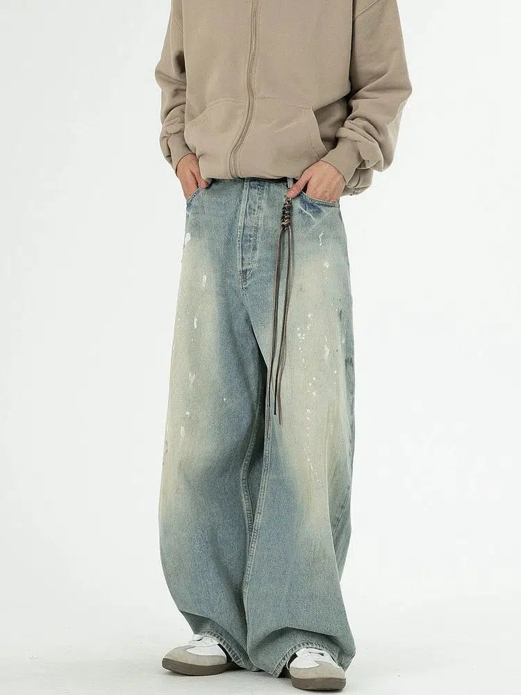 Washed Wide-Leg Straight Jeans Cool Men's Skate