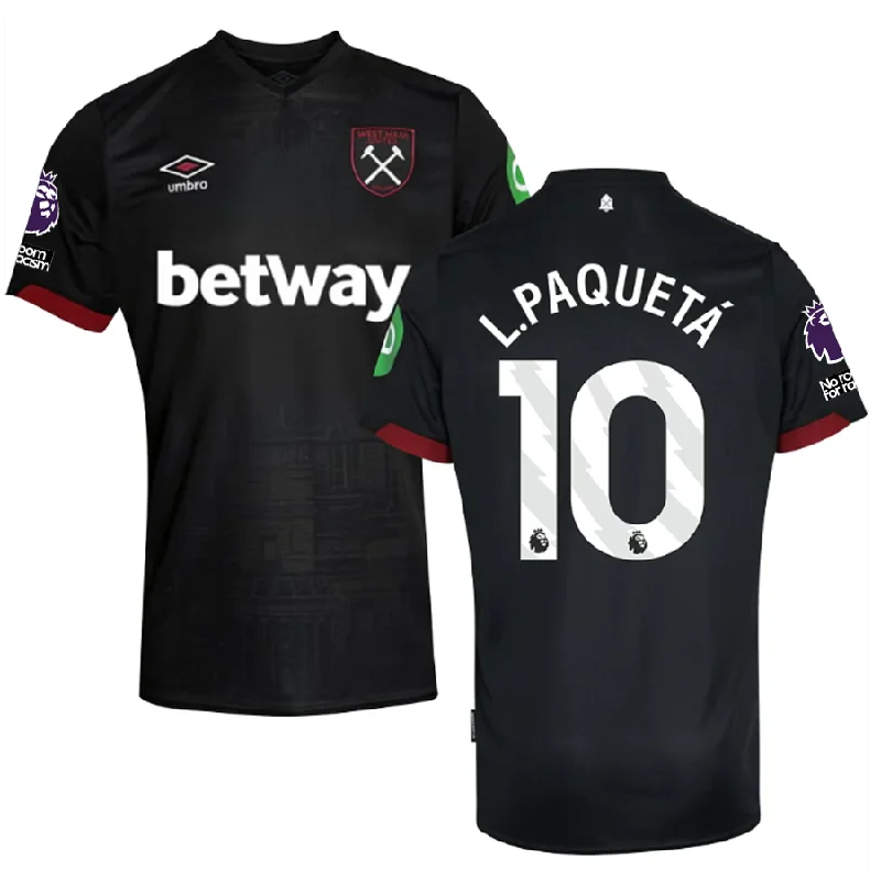 Umbro West Ham Lucas Paquetá Away Jersey w/ EPL + No Room For Racism Patches 24/25 (Black) Refined Men's Classic Umbro West Ham Lucas Paquetá Away Jersey w/ EPL + No Room For Racism Patches 24/25 (Black) Refined Men's Classic