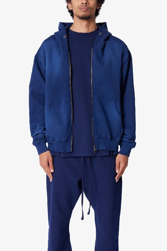 Faded Basic Zip Up Hoodie - Navy Earthy Men's Hemp