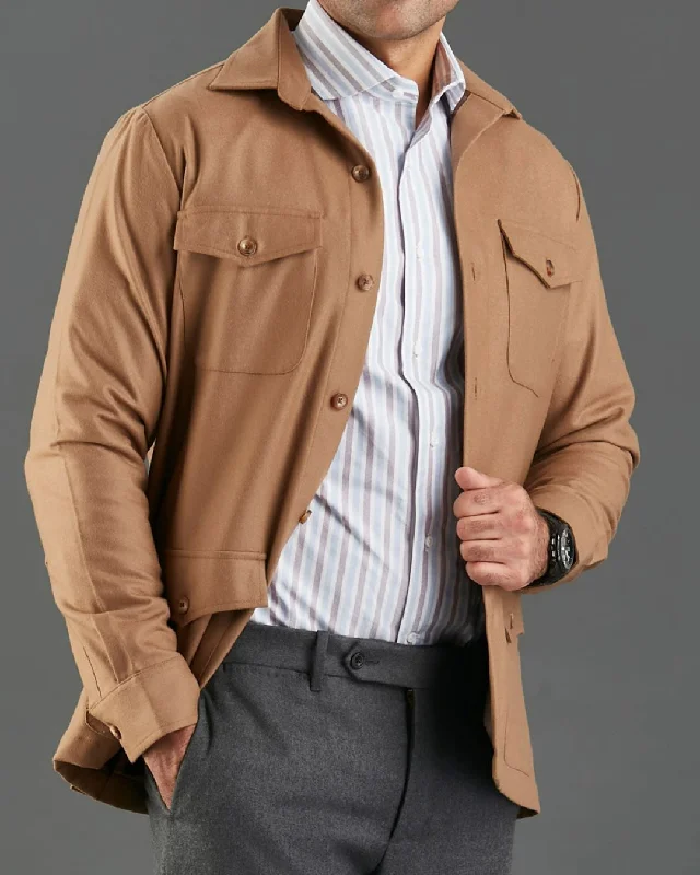 VBC: Sand Woolen Flannel Shirt Jacket Stylish Men's Tropical 