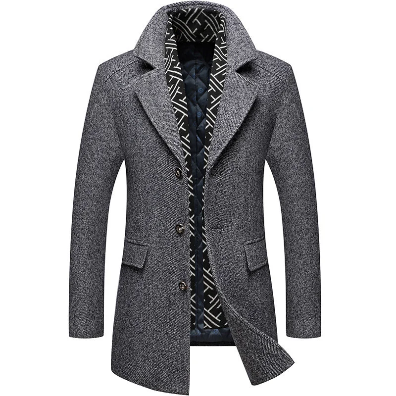 Men's Wool Thicken Trench Coat With Scarf Confident Men's High