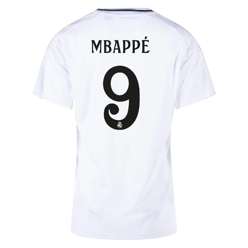 adidas Womens Real Madrid Kylian Mbappe Home Jersey 24/25 (White/Black) Polished Men's Satin
