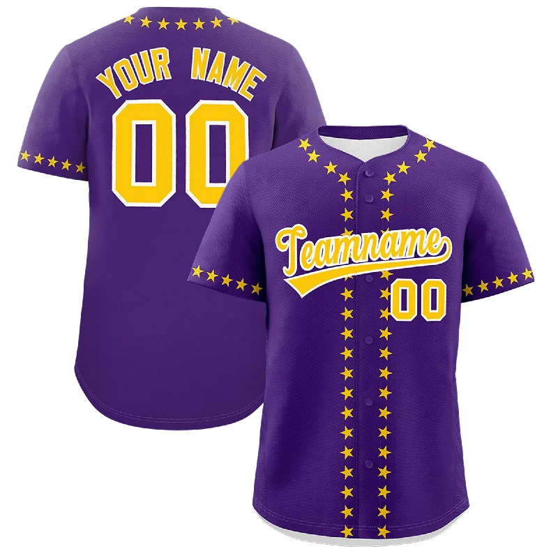 Custom Purple Gold Star Ribbing Authentic Baseball Jersey Dynamic Men's Moto
