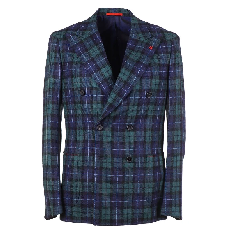 Isaia Slim-Fit Tartan Cashmere Sport Coat Elegant Men's Formal 