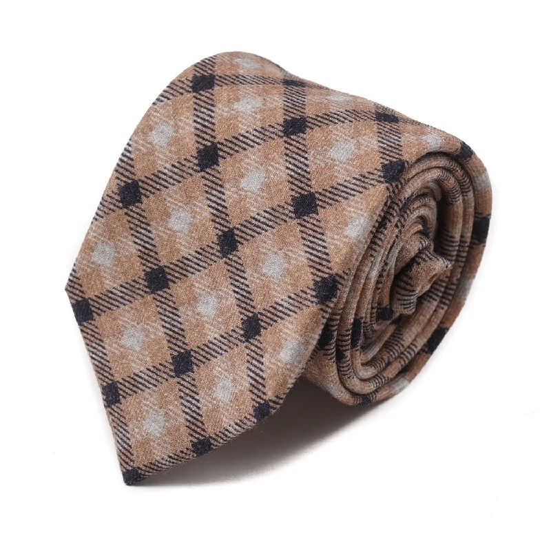 Isaia Soft Wool Tie with Check Print Streetwear Style