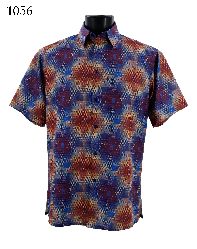 Bassiri Short Sleeve Button Down Casual Printed Men's Shirt - Abstract Pattern Rust #1056 Traditional Men's Country