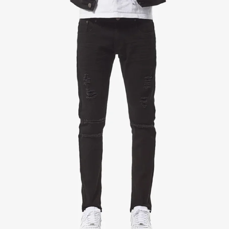 Copper Rivet Ripped Slim Jean (Jet Black) Sporty Men's Athleisure 