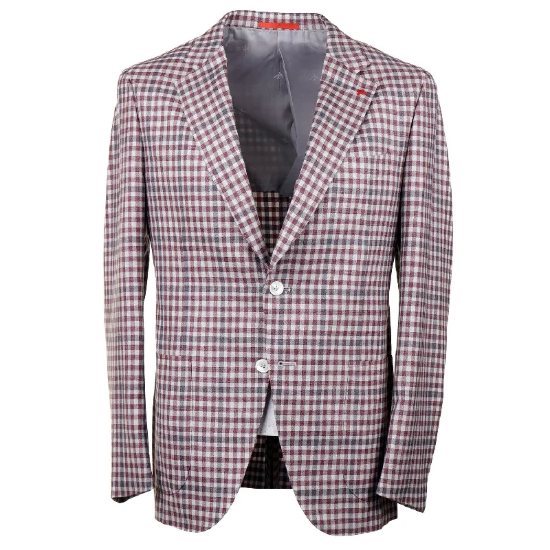 Isaia Layered Check Wool-Cashmere-Silk Sport Coat Laid