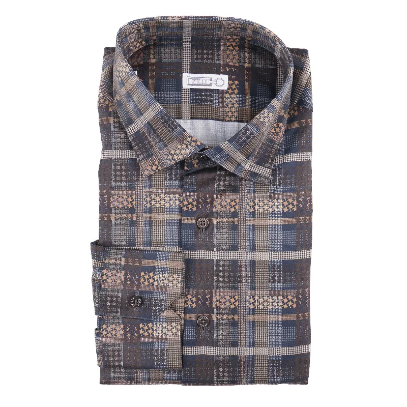 Zilli Cotton Shirt with Multi Check Print Monochromatic Office Style