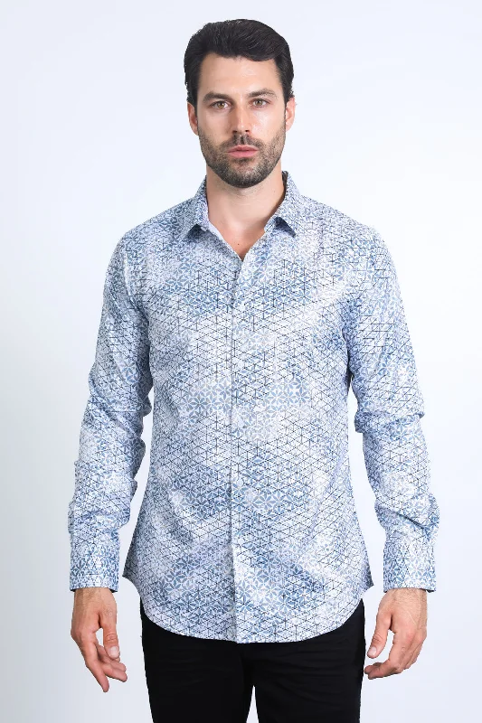 Mens Modern Fit Stretch Foil Fashion White Shirt Streetwear Style