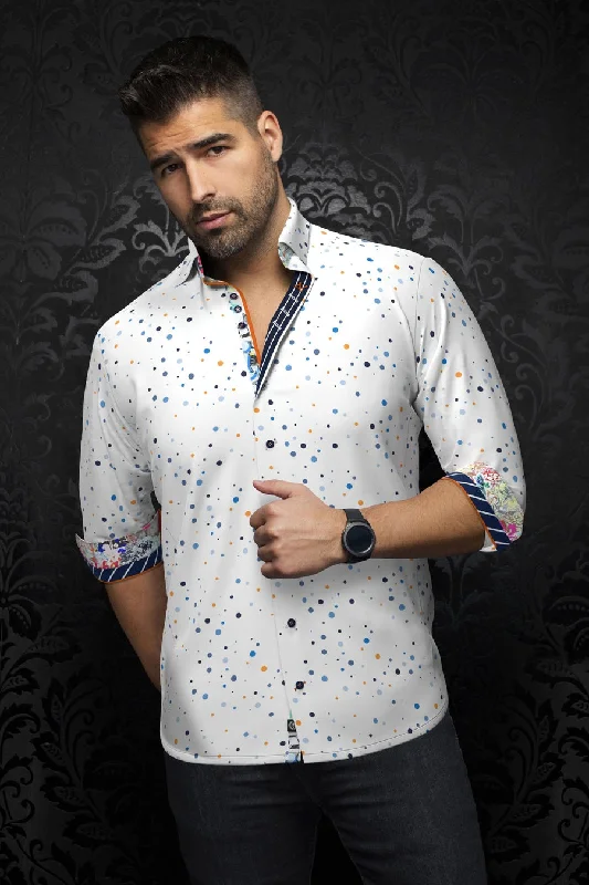 Au Noir Stretch Shirt | Orion White Blue Sporty Men's Athleisure 