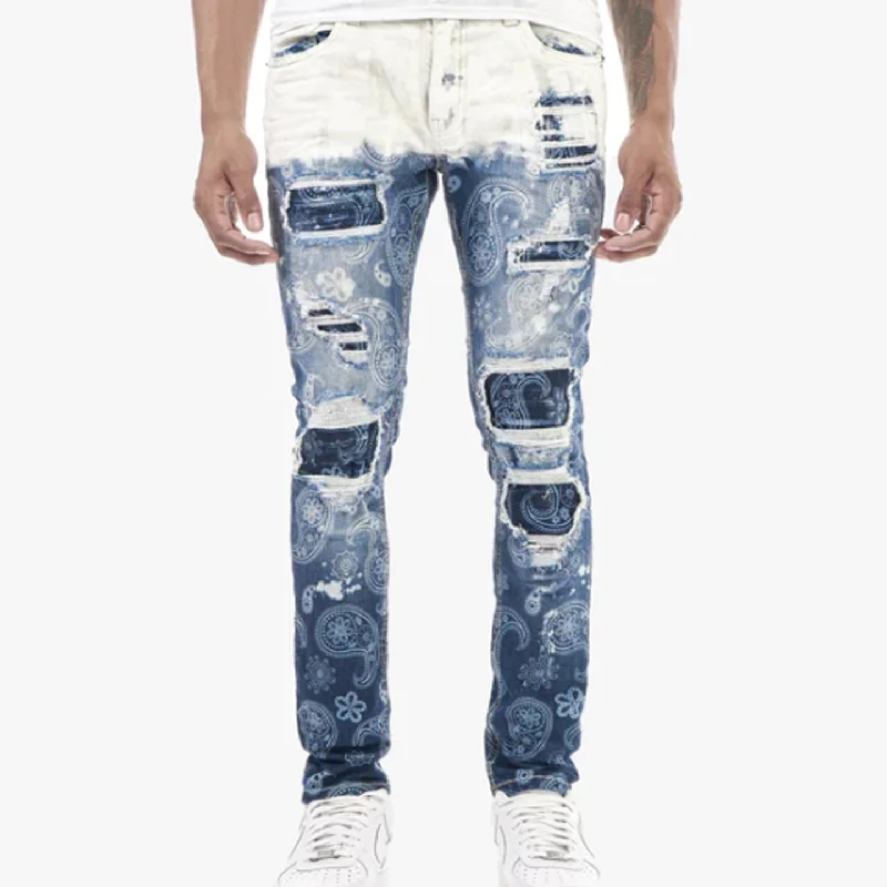 Copper Rivet Ripped Paisley Slim Jean (Dark Blue) Athletic Men's Compression
