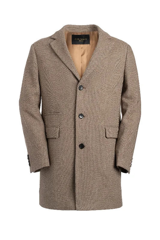 SHERWOOD TAUPE HERRINGBONE WOOL & CASHMERE TOPCOAT Casual Men's Japanese 