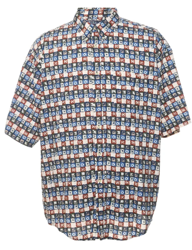 Short Sleeve Multi-Colour Printed Shirt - XL Modern Men's Geometric