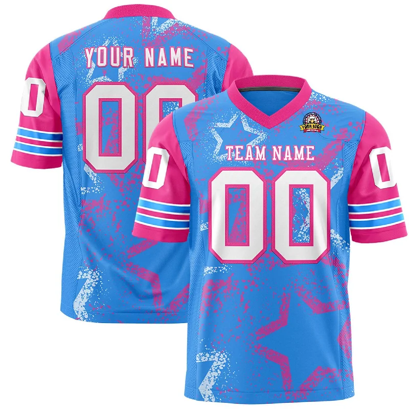 Custom Purple Powder Blue-White Personalized Star Pattern Design Authentic Football Jersey Relaxed Men's Australian Custom Purple Powder Blue-White Personalized Star Pattern Design Authentic Football Jersey Relaxed Men's Australian
